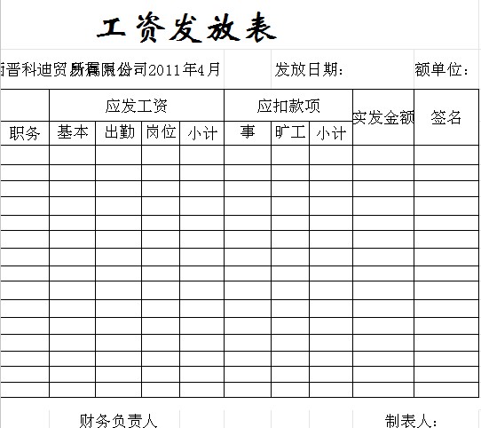 工资条的格式