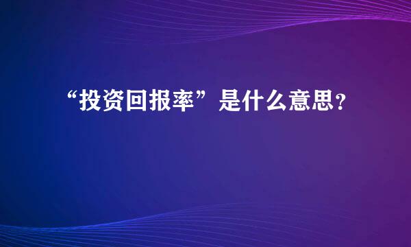 “投资回报率”是什么意思？