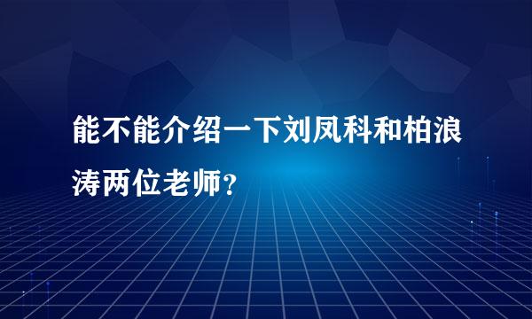 能不能介绍一下刘凤科和柏浪涛两位老师？