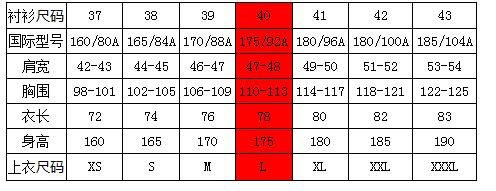 L号的衬衣详细尺寸是多少