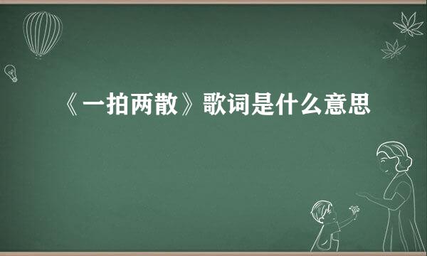 《一拍两散》歌词是什么意思