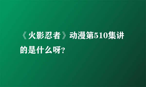 《火影忍者》动漫第510集讲的是什么呀？