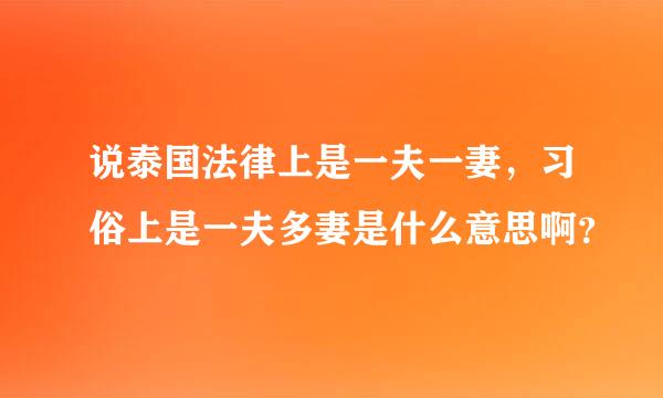 说泰国法律上是一夫一妻，习俗上是一夫多妻是什么意思啊？