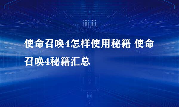 使命召唤4怎样使用秘籍 使命召唤4秘籍汇总