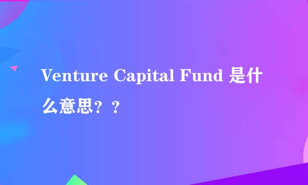 Venture Capital Fund 是什么意思？？