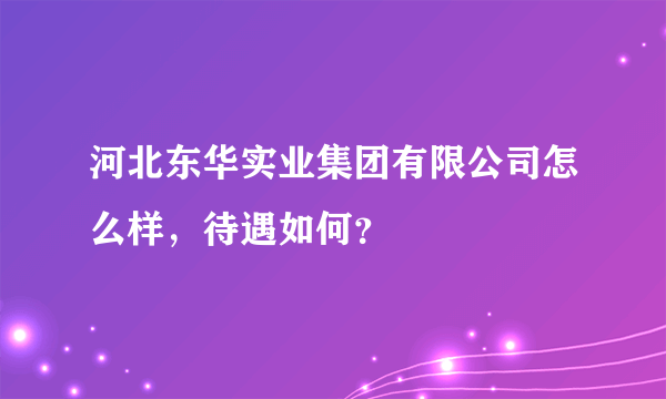 河北东华实业集团有限公司怎么样，待遇如何？