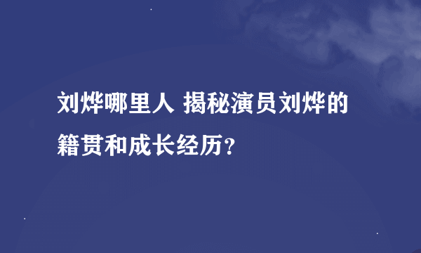 刘烨哪里人 揭秘演员刘烨的籍贯和成长经历？