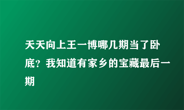 天天向上王一博哪几期当了卧底？我知道有家乡的宝藏最后一期