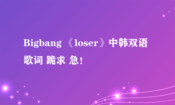 Bigbang 《loser》中韩双语歌词 跪求 急！