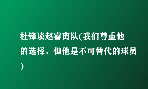 杜锋谈赵睿离队(我们尊重他的选择，但他是不可替代的球员)