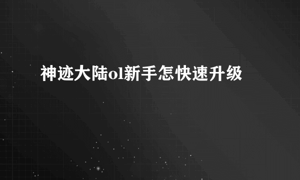 神迹大陆ol新手怎快速升级