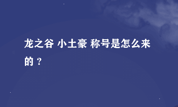 龙之谷 小土豪 称号是怎么来的 ?