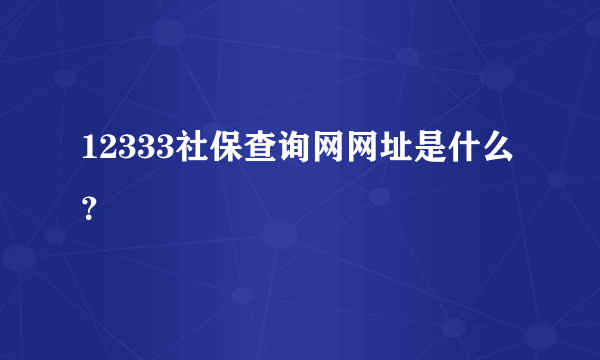 12333社保查询网网址是什么？