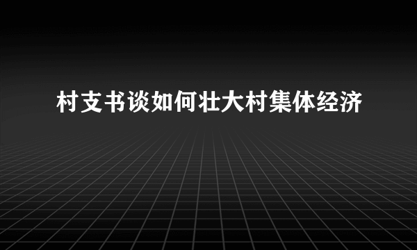 村支书谈如何壮大村集体经济