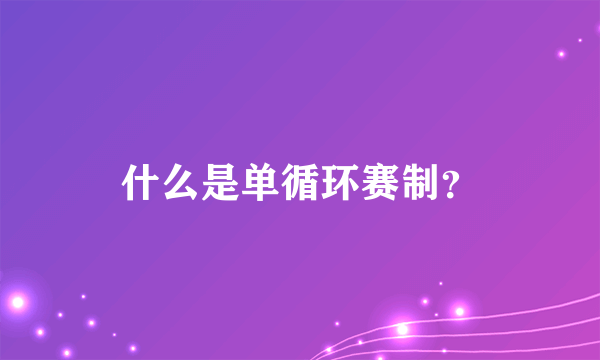 什么是单循环赛制？