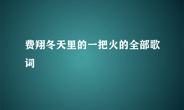 费翔冬天里的一把火的全部歌词