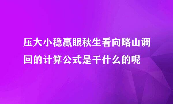 压大小稳赢眼秋生看向略山调回的计算公式是干什么的呢