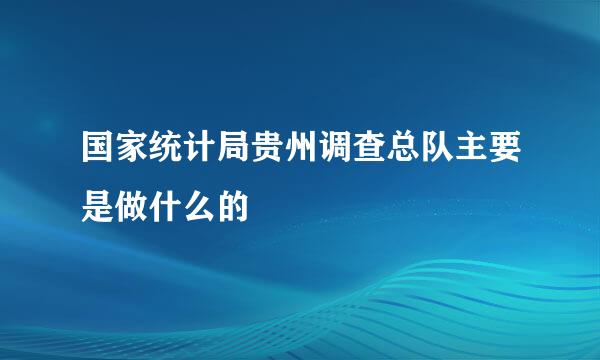 国家统计局贵州调查总队主要是做什么的