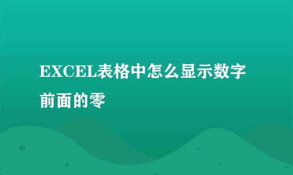 EXCEL表格中怎么显示数字前面的零