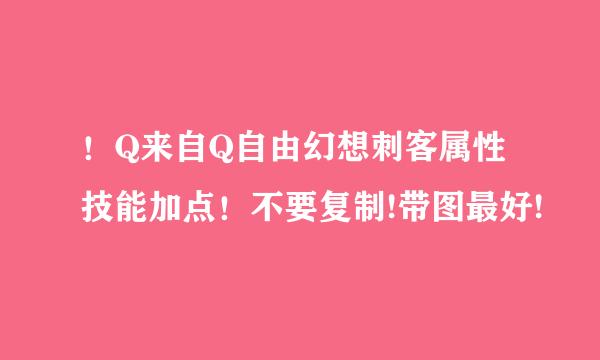 ！Q来自Q自由幻想刺客属性技能加点！不要复制!带图最好!