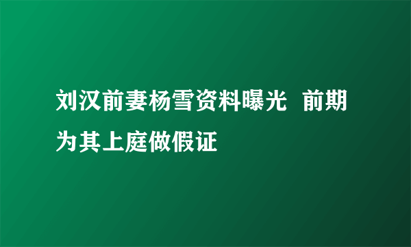 刘汉前妻杨雪资料曝光  前期为其上庭做假证