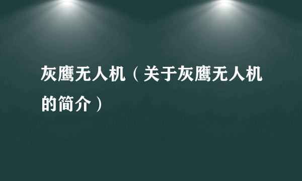 灰鹰无人机（关于灰鹰无人机的简介）