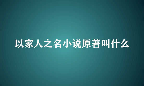 以家人之名小说原著叫什么