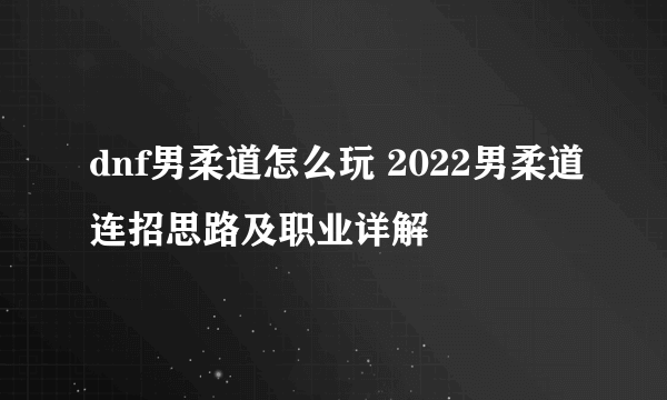 dnf男柔道怎么玩 2022男柔道连招思路及职业详解