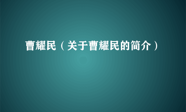 曹耀民（关于曹耀民的简介）