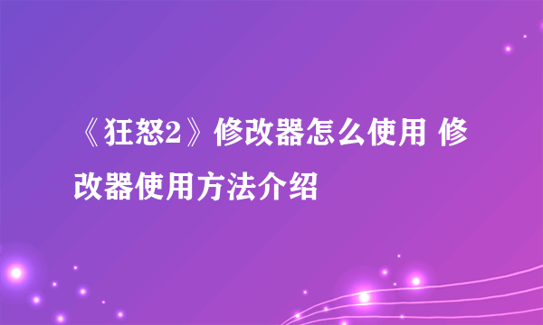 《狂怒2》修改器怎么使用 修改器使用方法介绍