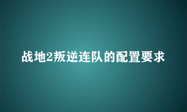 战地2叛逆连队的配置要求