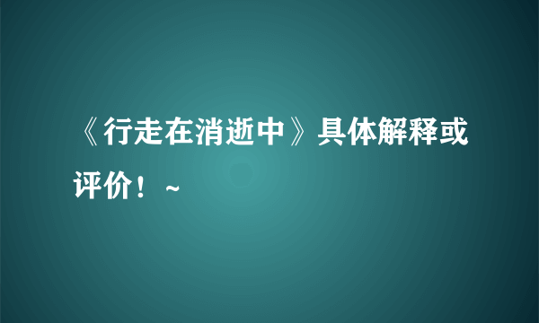 《行走在消逝中》具体解释或评价！~