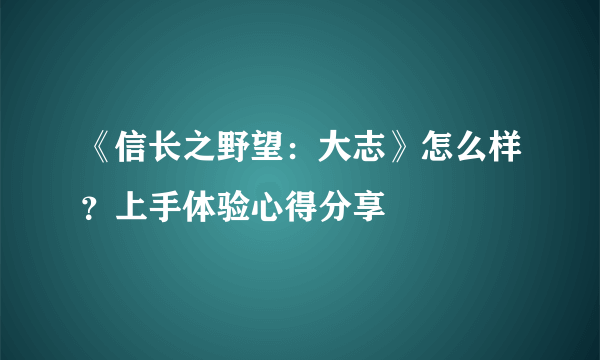 《信长之野望：大志》怎么样？上手体验心得分享