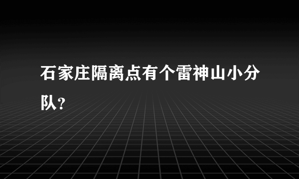 石家庄隔离点有个雷神山小分队？