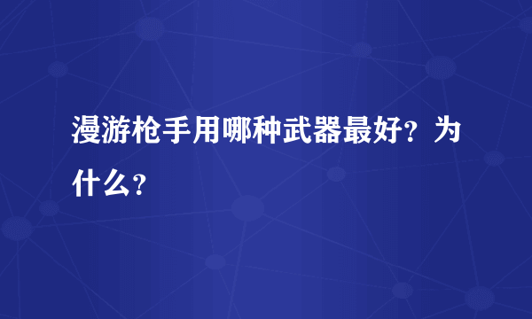 漫游枪手用哪种武器最好？为什么？