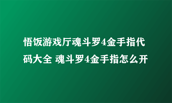 悟饭游戏厅魂斗罗4金手指代码大全 魂斗罗4金手指怎么开