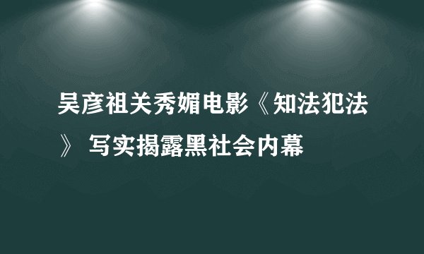 吴彦祖关秀媚电影《知法犯法》 写实揭露黑社会内幕