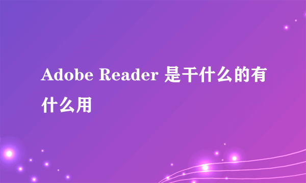 Adobe Reader 是干什么的有什么用