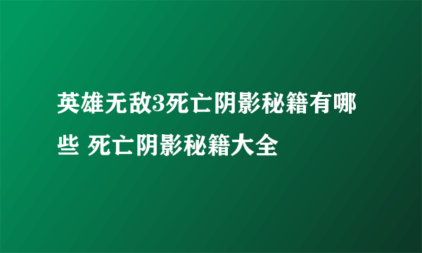 英雄无敌3死亡阴影秘籍有哪些 死亡阴影秘籍大全