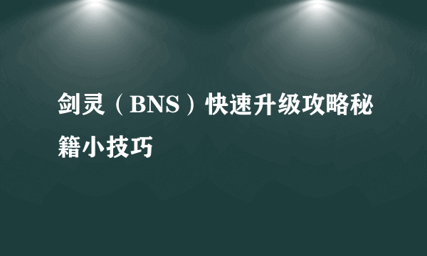 剑灵（BNS）快速升级攻略秘籍小技巧