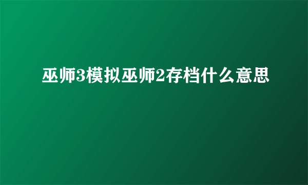 巫师3模拟巫师2存档什么意思