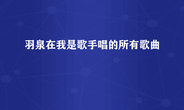 羽泉在我是歌手唱的所有歌曲