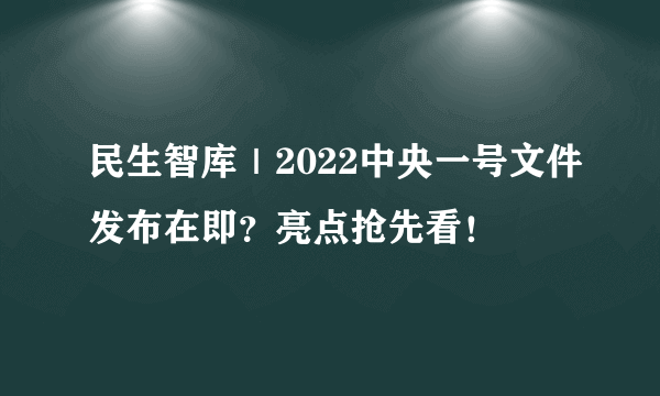 民生智库｜2022中央一号文件发布在即？亮点抢先看！