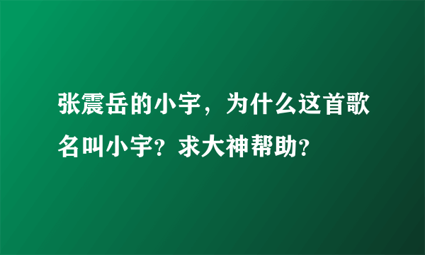 张震岳的小宇，为什么这首歌名叫小宇？求大神帮助？