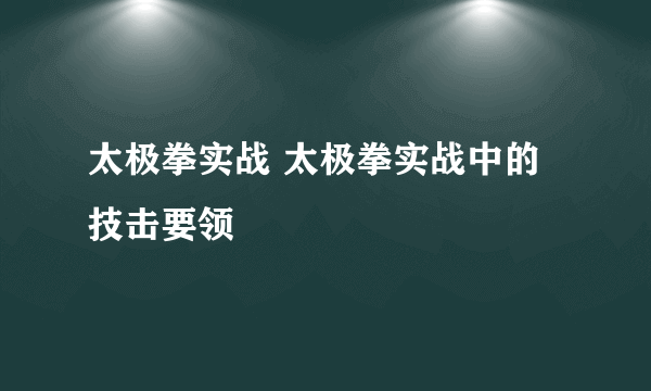 太极拳实战 太极拳实战中的技击要领