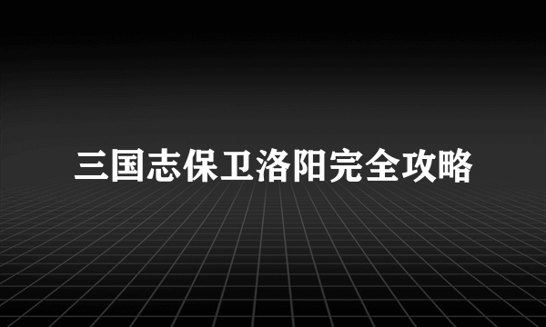 三国志保卫洛阳完全攻略