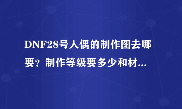 DNF28号人偶的制作图去哪要？制作等级要多少和材料要什么？