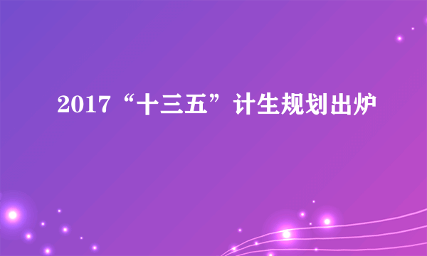 2017“十三五”计生规划出炉