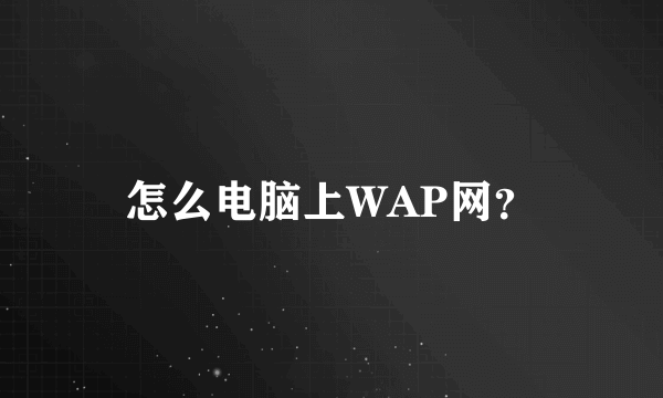 怎么电脑上WAP网？