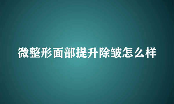 微整形面部提升除皱怎么样